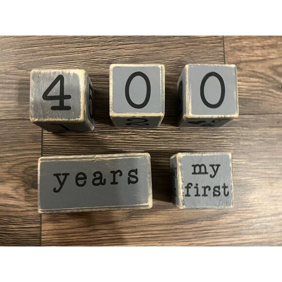 Baby Milestone Blocks, Picture Prop- Weeks Days Months Years Farmhouse Gray Blue - Picture 2 of 6